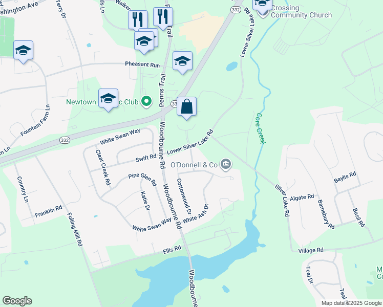 map of restaurants, bars, coffee shops, grocery stores, and more near 510 Pin Oak Drive in Langhorne
