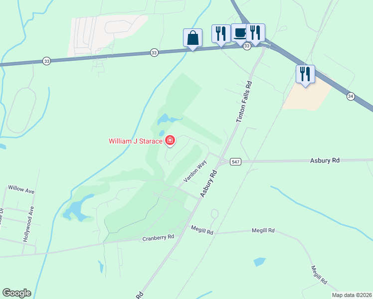map of restaurants, bars, coffee shops, grocery stores, and more near 76 Vardon Way in Farmingdale