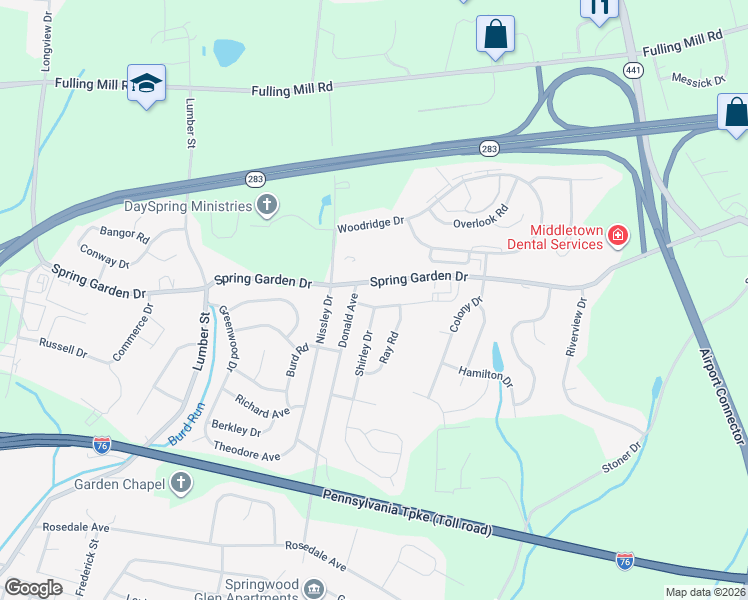 map of restaurants, bars, coffee shops, grocery stores, and more near 16 Faye Road in Middletown