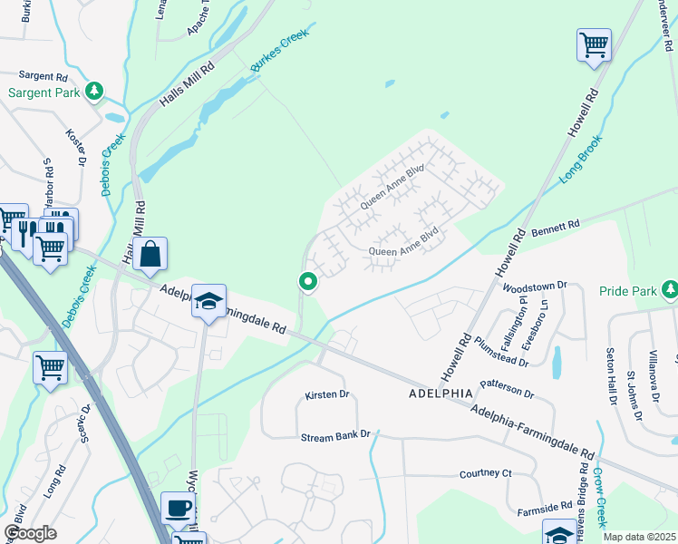 map of restaurants, bars, coffee shops, grocery stores, and more near 44 Carnaby Close in Freehold
