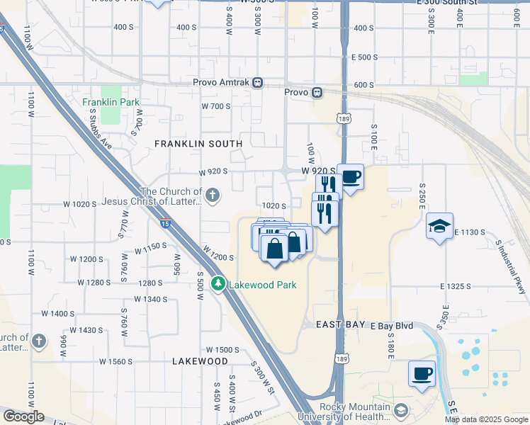map of restaurants, bars, coffee shops, grocery stores, and more near 1037 South 290 West in Provo