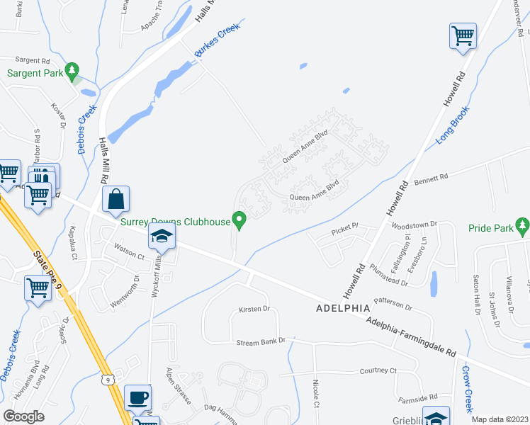 map of restaurants, bars, coffee shops, grocery stores, and more near 47 Carnaby Close in Freehold