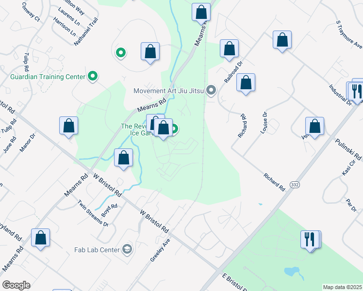 map of restaurants, bars, coffee shops, grocery stores, and more near 404 Camars Drive in Warminster