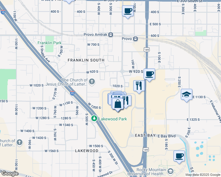 map of restaurants, bars, coffee shops, grocery stores, and more near 1036 South 290 West in Provo
