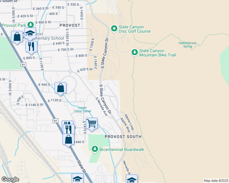 map of restaurants, bars, coffee shops, grocery stores, and more near 3 East 1080 South in Provo