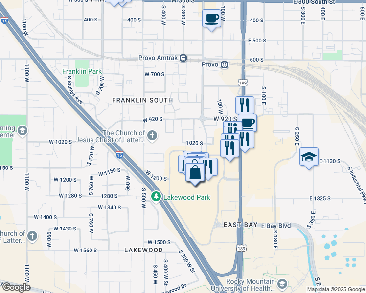 map of restaurants, bars, coffee shops, grocery stores, and more near 1036 South 290 West in Provo