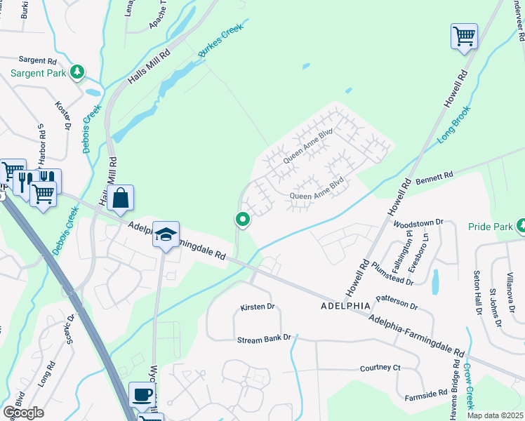 map of restaurants, bars, coffee shops, grocery stores, and more near 23 Carnaby Close in Freehold Township