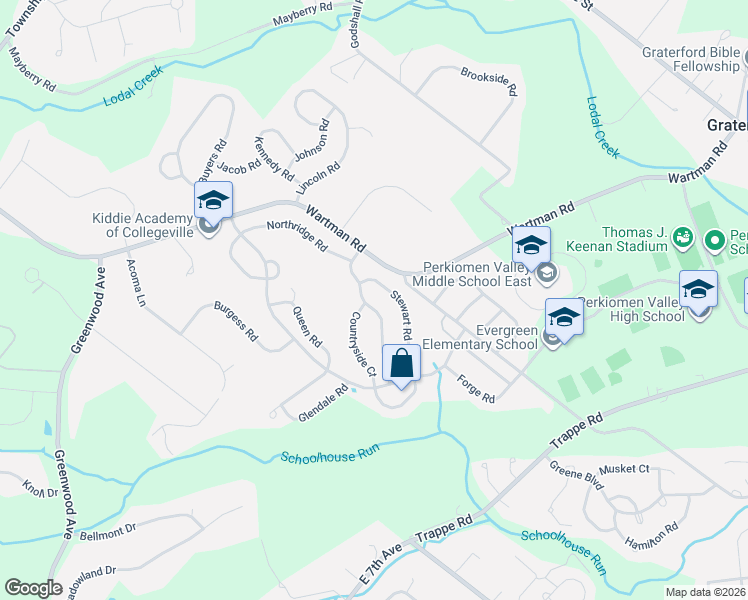 map of restaurants, bars, coffee shops, grocery stores, and more near 332 Countryside Court in Collegeville