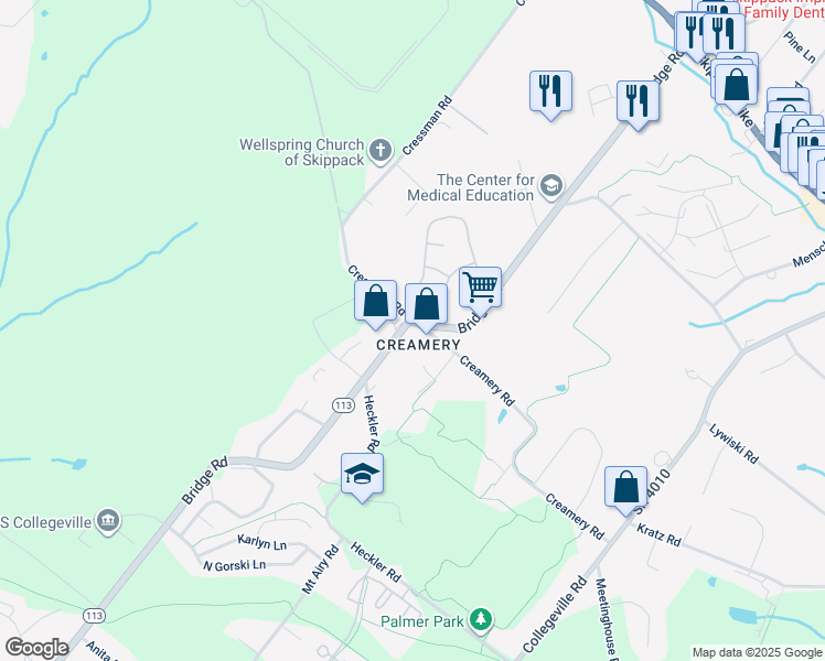 map of restaurants, bars, coffee shops, grocery stores, and more near 1054 Bridge Road in Hatboro