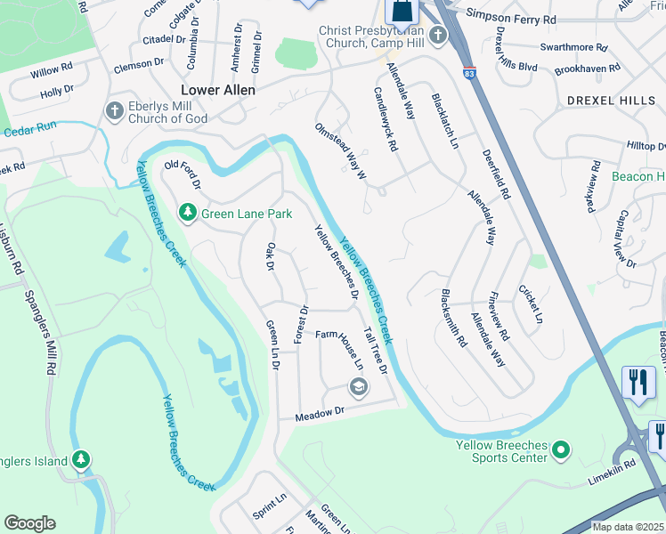 map of restaurants, bars, coffee shops, grocery stores, and more near 126 Yellow Breeches Drive in Camp Hill