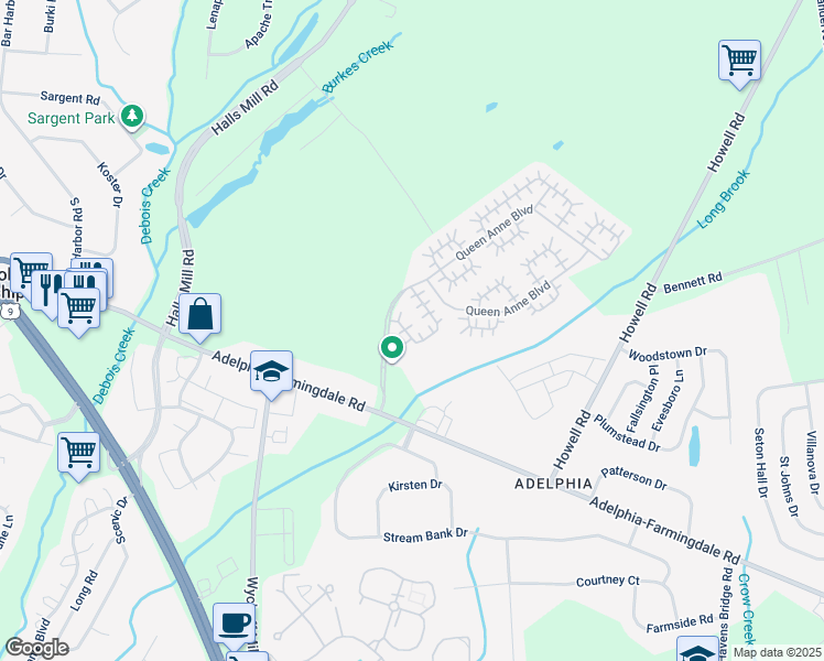 map of restaurants, bars, coffee shops, grocery stores, and more near 12 Carnaby Close in Freehold Township