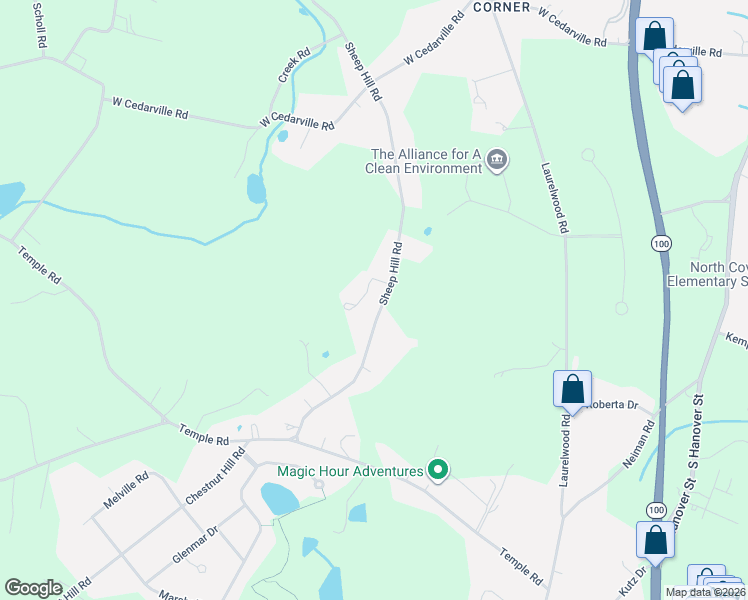 map of restaurants, bars, coffee shops, grocery stores, and more near 1282 Sheep Hill Road in Pottstown