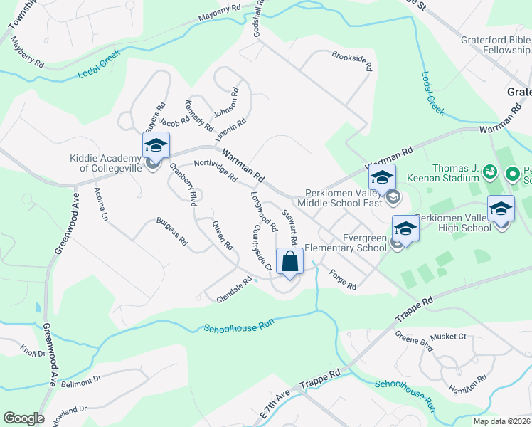 map of restaurants, bars, coffee shops, grocery stores, and more near 332 Countryside Court in Collegeville