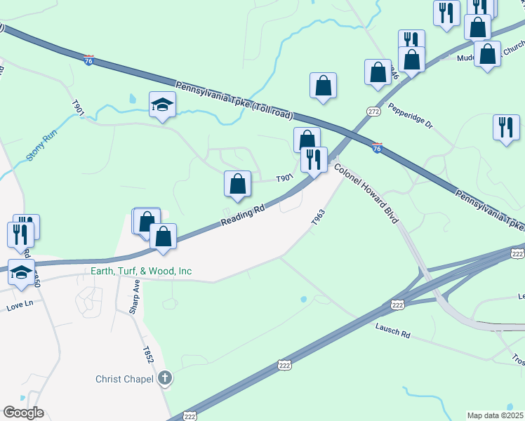 map of restaurants, bars, coffee shops, grocery stores, and more near 1985 Reading Road in Denver