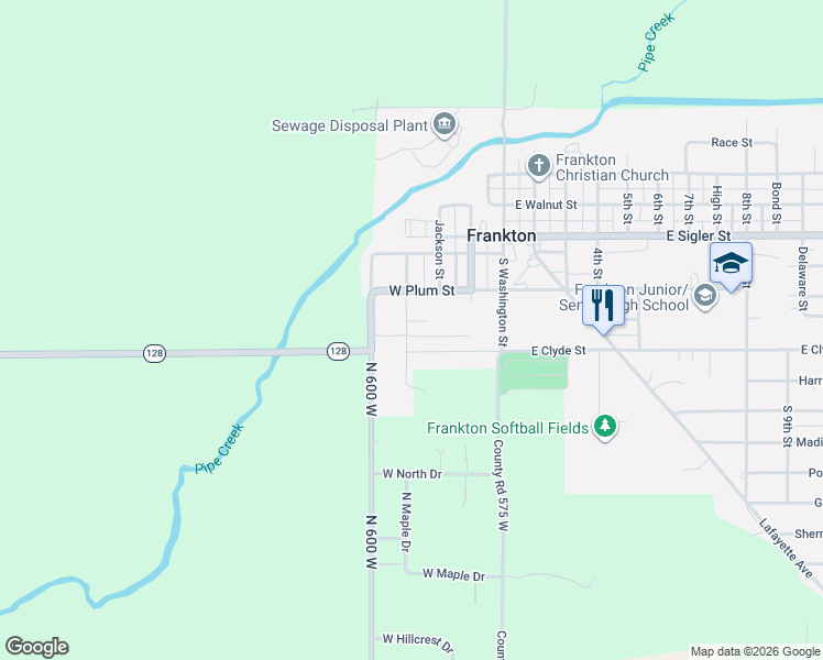 map of restaurants, bars, coffee shops, grocery stores, and more near 305 Mulberry Street in Frankton
