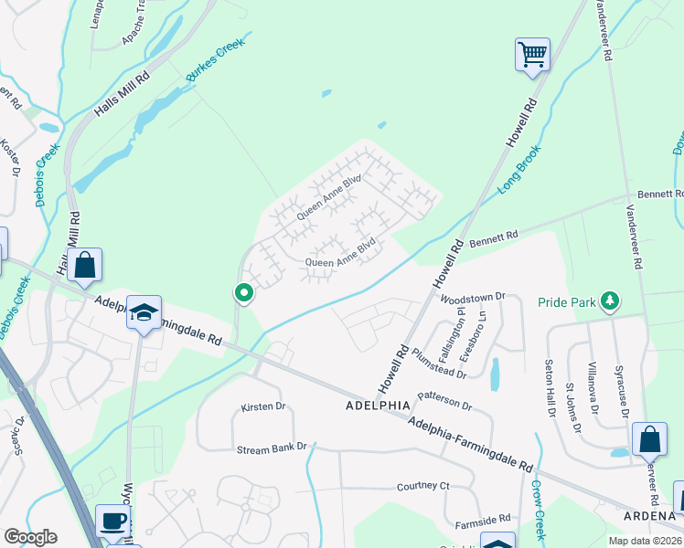 map of restaurants, bars, coffee shops, grocery stores, and more near 88 Wood Duck Court in Freehold