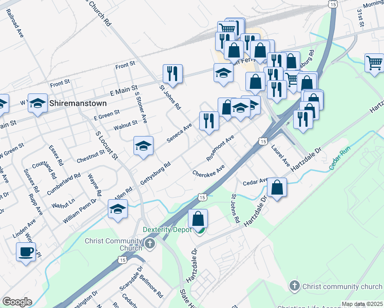 map of restaurants, bars, coffee shops, grocery stores, and more near 3911 Gettysburg Road in Camp Hill