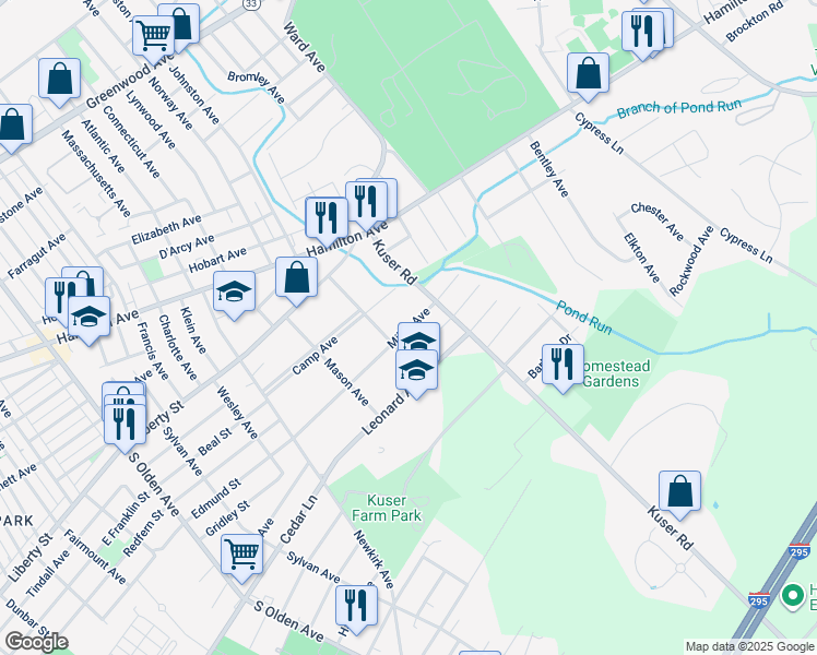 map of restaurants, bars, coffee shops, grocery stores, and more near 242 Leonard Avenue in Hamilton Township