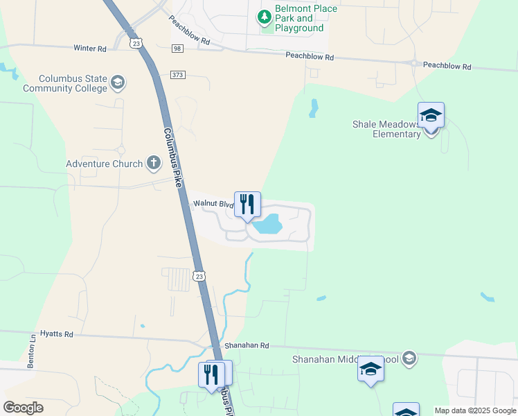 map of restaurants, bars, coffee shops, grocery stores, and more near 5277 Columbus Pike in Lewis Center