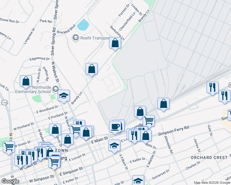 map of restaurants, bars, coffee shops, grocery stores, and more near 1031 Admiral's Quay Drive in Mechanicsburg