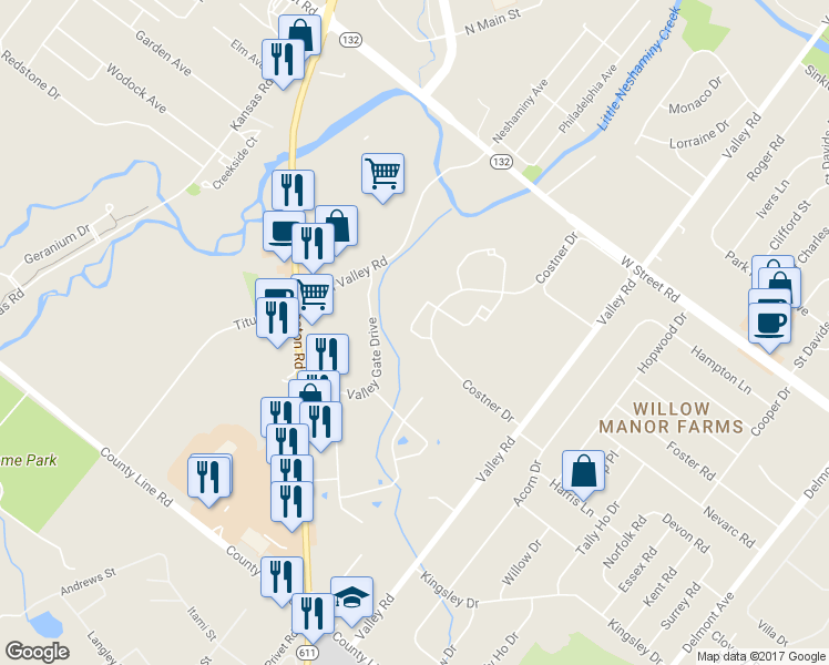 map of restaurants, bars, coffee shops, grocery stores, and more near 444 Redbud Court in Warrington