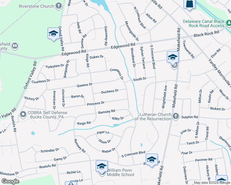 map of restaurants, bars, coffee shops, grocery stores, and more near 841 Duchess Drive in Yardley
