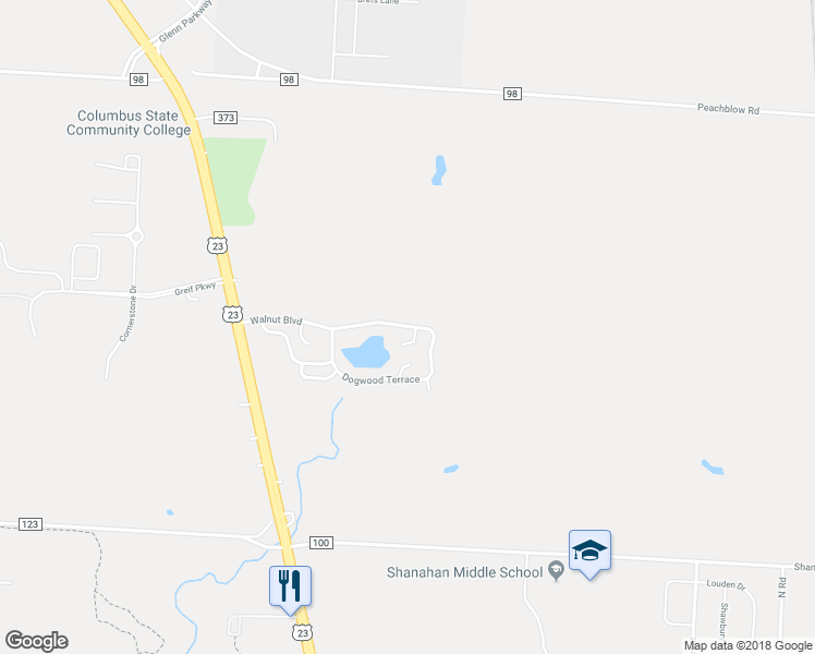 map of restaurants, bars, coffee shops, grocery stores, and more near 571 Walnut Boulevard in Lewis Center