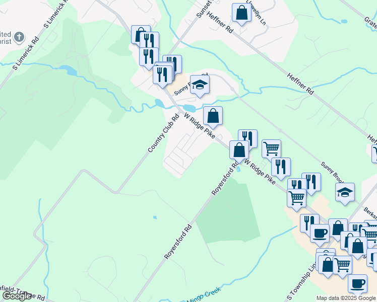 map of restaurants, bars, coffee shops, grocery stores, and more near 234 View Street in Royersford
