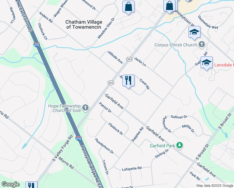 map of restaurants, bars, coffee shops, grocery stores, and more near 956 General Nash Drive in Lansdale