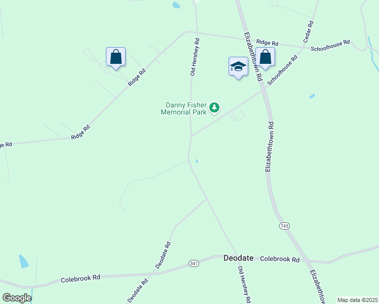 map of restaurants, bars, coffee shops, grocery stores, and more near 2951 Old Hershey Road in Elizabethtown