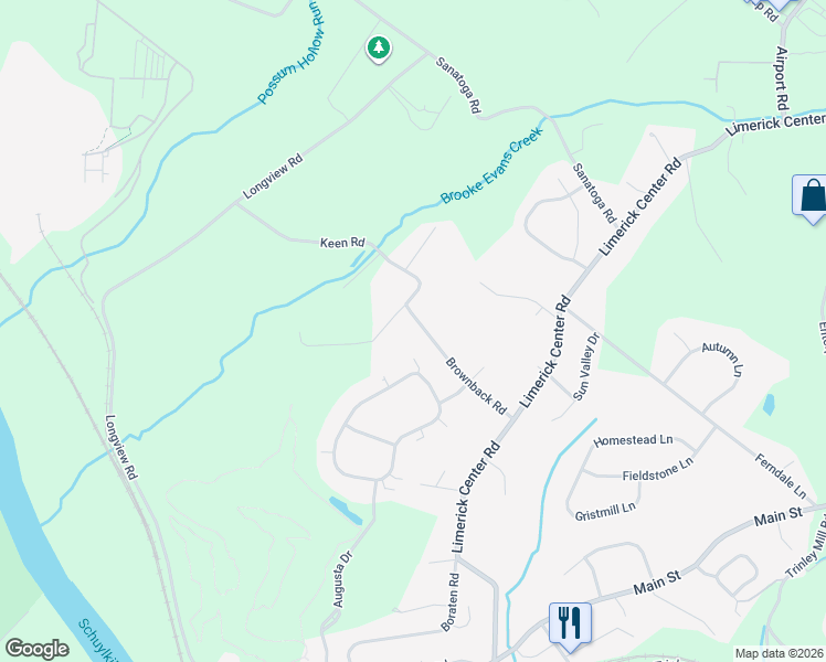map of restaurants, bars, coffee shops, grocery stores, and more near 60 Brownback Road in Linfield