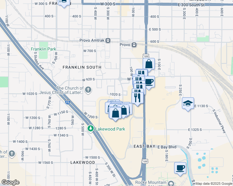 map of restaurants, bars, coffee shops, grocery stores, and more near 933 South 250 West Street in Provo