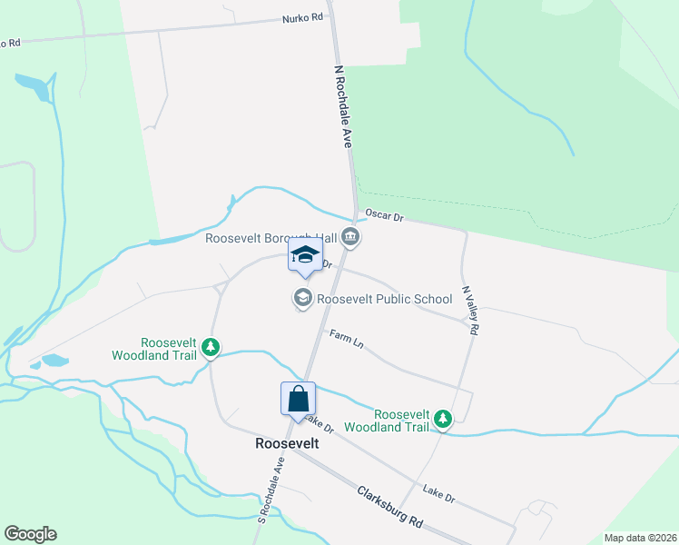 map of restaurants, bars, coffee shops, grocery stores, and more near 27 North Rochdale Avenue in Roosevelt
