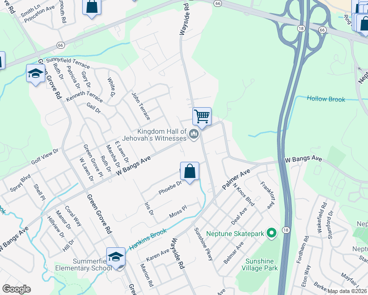 map of restaurants, bars, coffee shops, grocery stores, and more near 2918 West Bangs Avenue in Neptune City