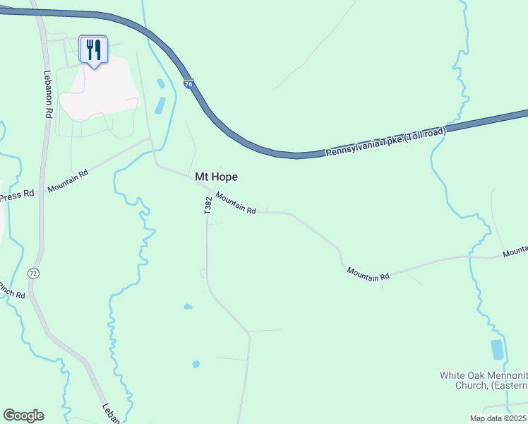 map of restaurants, bars, coffee shops, grocery stores, and more near 2292 Mountain Road in Manheim