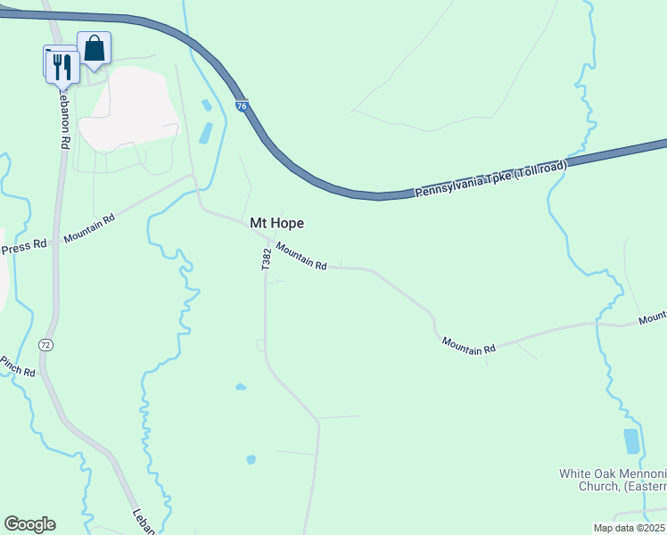 map of restaurants, bars, coffee shops, grocery stores, and more near 2310 Mountain Road in Manheim