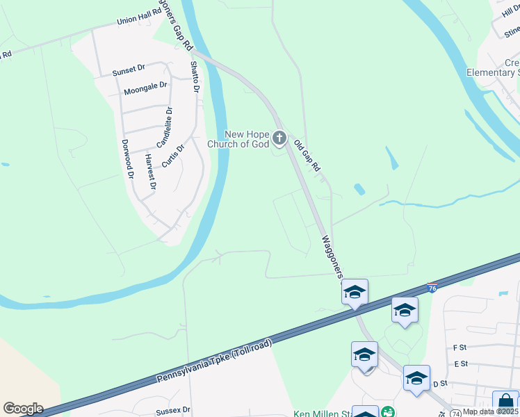 map of restaurants, bars, coffee shops, grocery stores, and more near 1040 Waggoners Gap Road in Carlisle