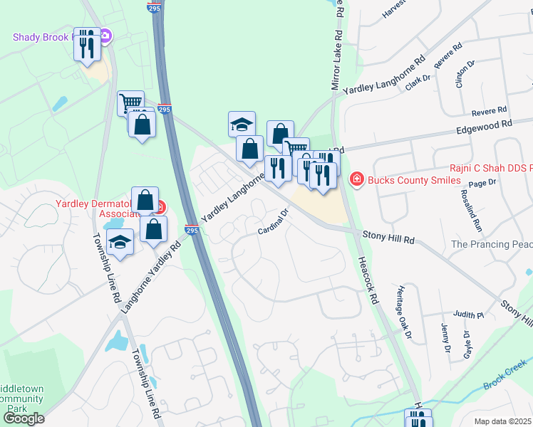 map of restaurants, bars, coffee shops, grocery stores, and more near 675 Tomlinson Lane in Morrisville
