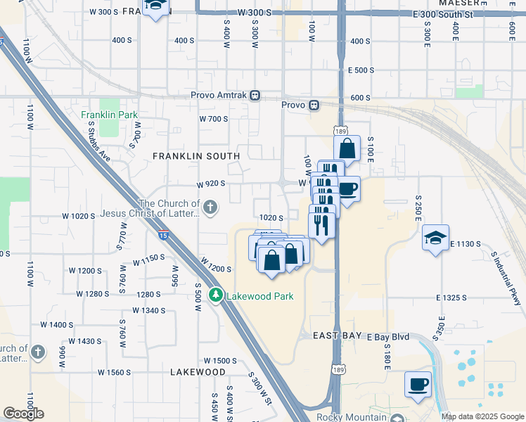 map of restaurants, bars, coffee shops, grocery stores, and more near 272 West 1020 South Street in Provo