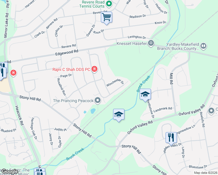 map of restaurants, bars, coffee shops, grocery stores, and more near 519 Winchester Drive in Morrisville