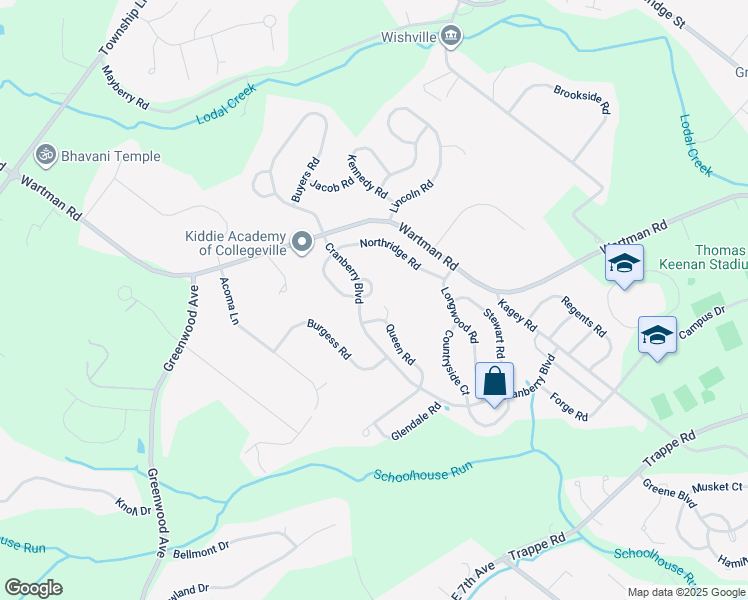 map of restaurants, bars, coffee shops, grocery stores, and more near 502 King Road in Collegeville
