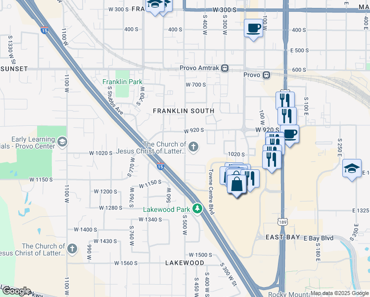 map of restaurants, bars, coffee shops, grocery stores, and more near 985 South 500 West Street in Provo