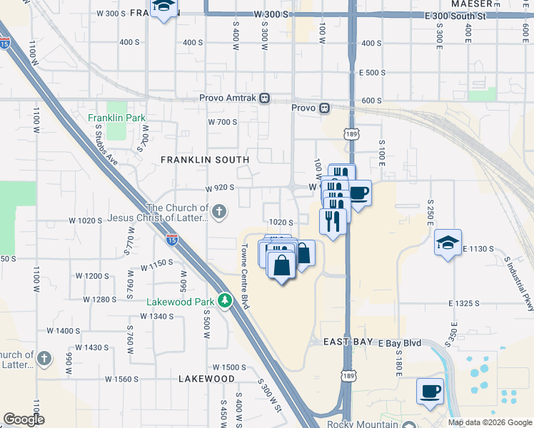 map of restaurants, bars, coffee shops, grocery stores, and more near 999 South 310 West Street in Provo