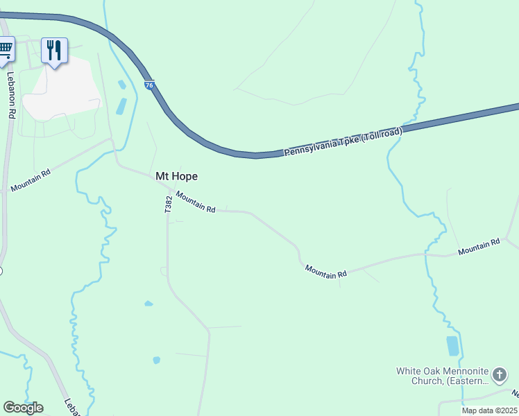 map of restaurants, bars, coffee shops, grocery stores, and more near 2250 Mountain Road in Manheim