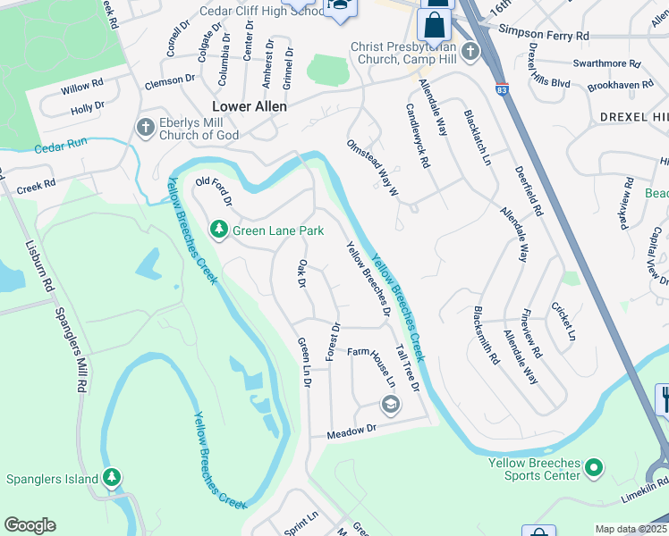 map of restaurants, bars, coffee shops, grocery stores, and more near 8 Redwood Place in Camp Hill
