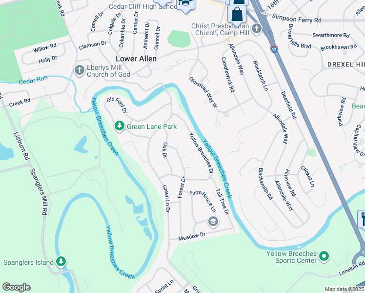 map of restaurants, bars, coffee shops, grocery stores, and more near 8 Redwood Place in Camp Hill