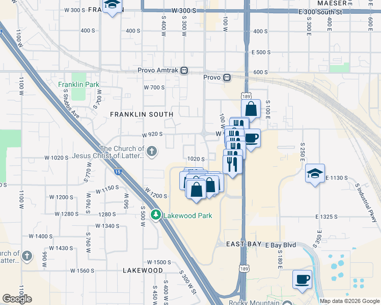 map of restaurants, bars, coffee shops, grocery stores, and more near 933 South 250 West Street in Provo