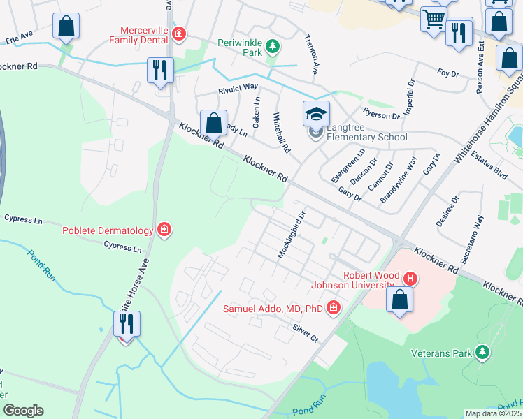 map of restaurants, bars, coffee shops, grocery stores, and more near 7 Swallow Drive in Hamilton Township