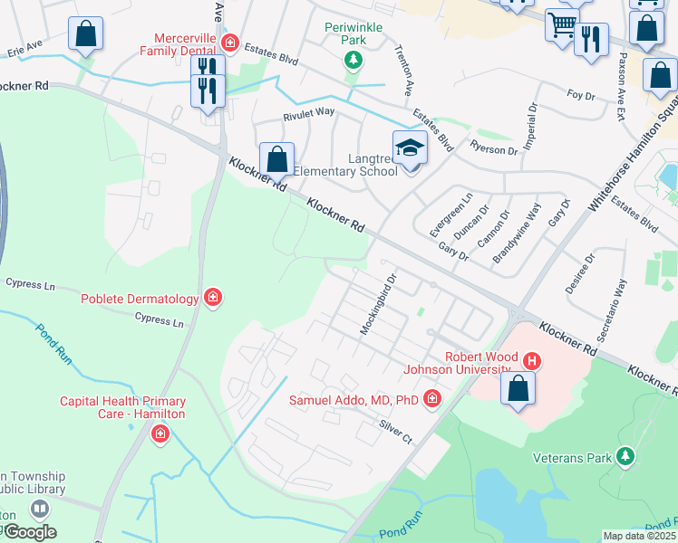 map of restaurants, bars, coffee shops, grocery stores, and more near 7 Swallow Drive in Hamilton Township