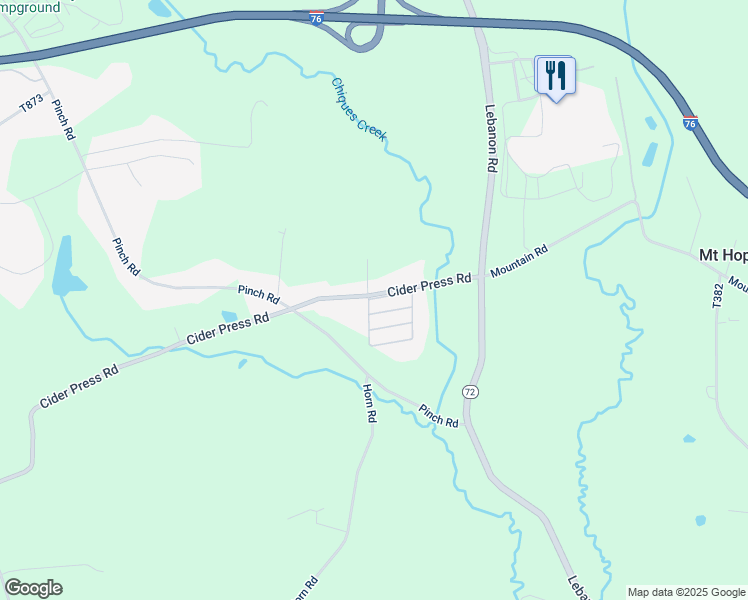 map of restaurants, bars, coffee shops, grocery stores, and more near 5 Hemlock Acres Court in Manheim